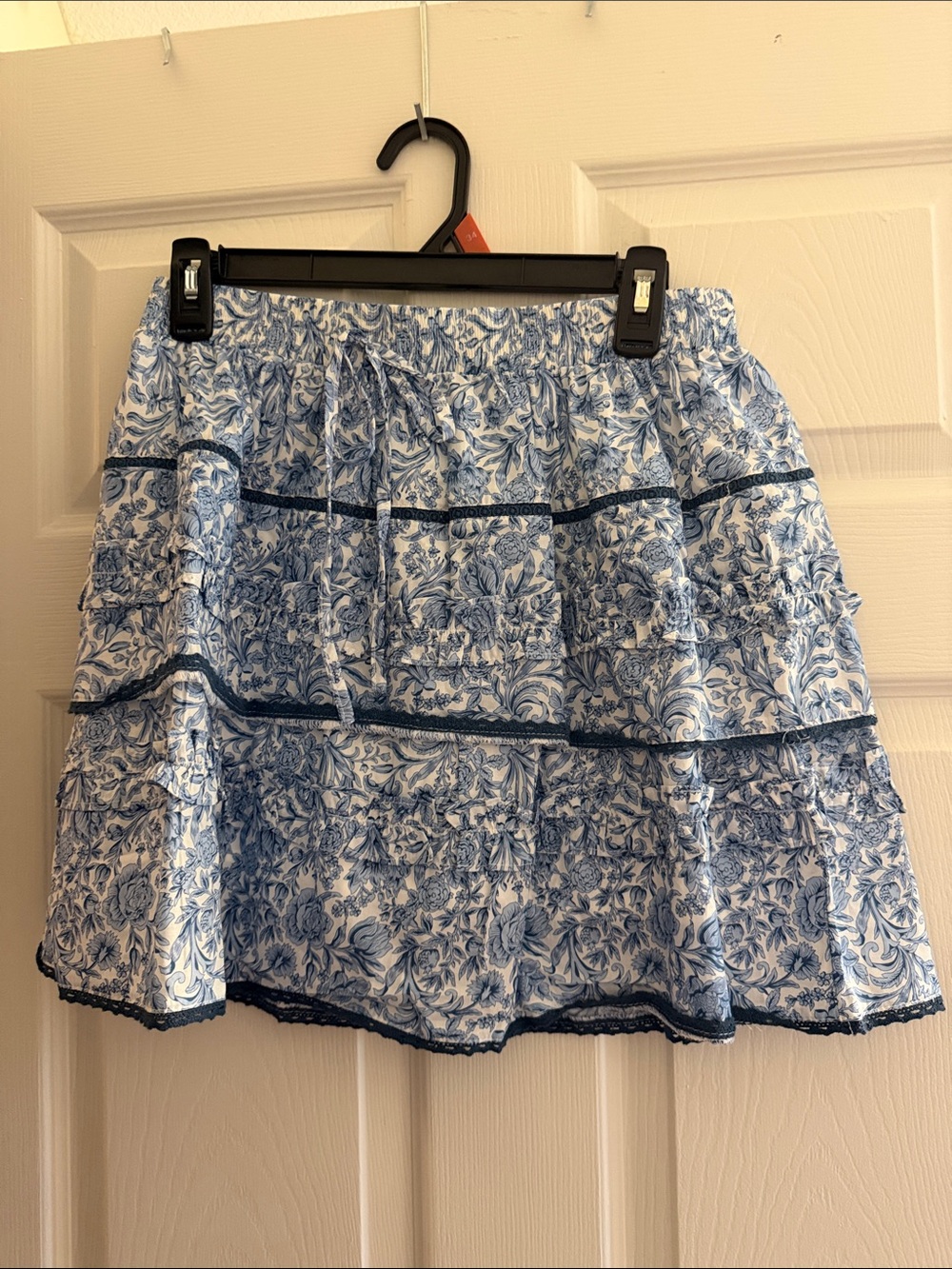 Girls Blue Floral Tiered Skort with Eyelet Trim